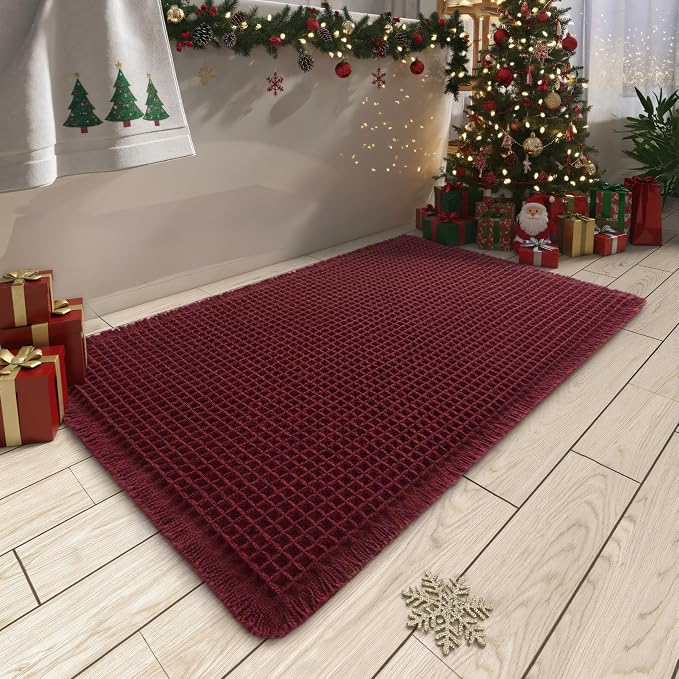 Upgraded Christmas Waffle Bath Mat, Super Absorbent Non Slip Bath Mats by AMOAMI