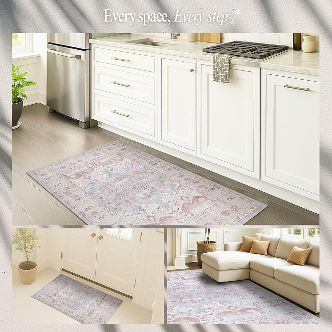 Turkish Rug. Washable Vintage Oriental Antique Inspired Traditional Doormat - Image 5
