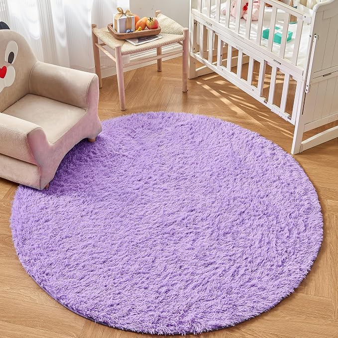 Andency Purple Round Area Rug for Bedroom, Shag Circle Rug 4'X4' for Room - Image 7