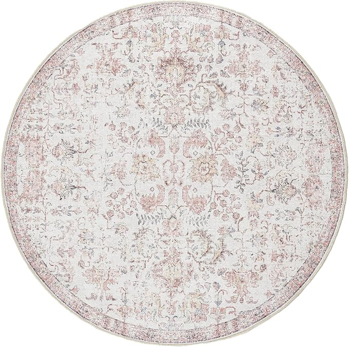 jinchan Kalen Round Rug 4ft Area Rug Washable Vintage Indoor Retro Accent by JINCHAN