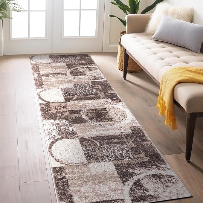 Rugshop Contemporary Abstract Circle Design Runner Rug, Fade-Resistant Carpet - Image 6