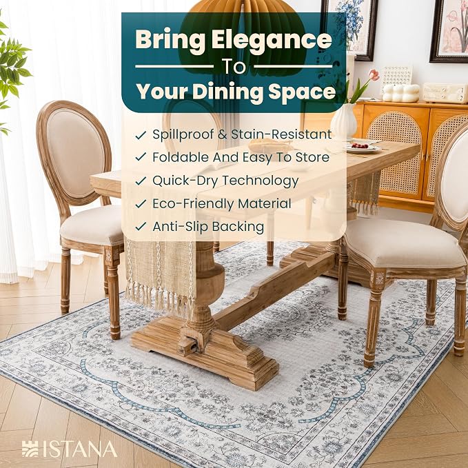 Istana 4x6 Rug - White Cream & Blue Area Rugs 4x6 - Kid & Pet Friendly Machine - Image 5