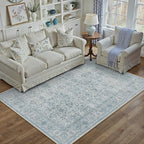 Area Rug 5x7 Blue Washable Living Room Carpet Soft Non Slip Vintage Bedroom by PureCozy