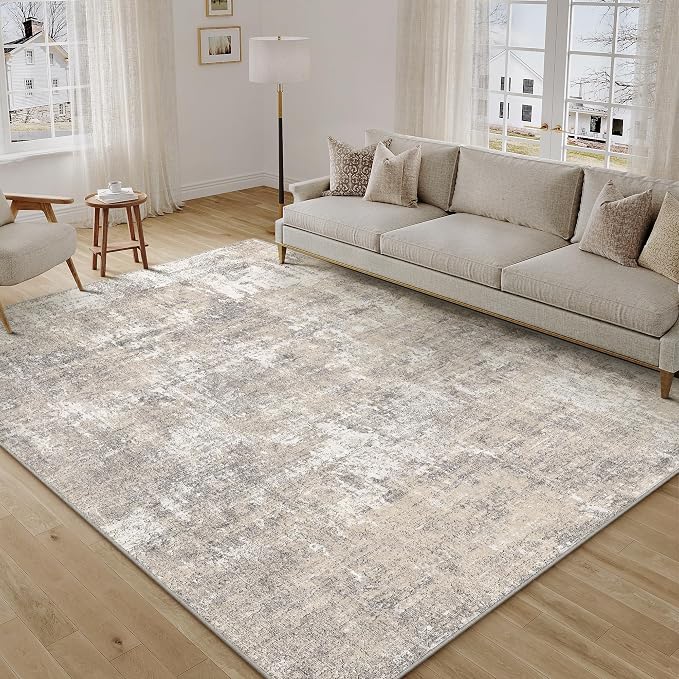 Machine Washable Area Rug 9x12 Beige Gray Large Living Room Indoor Accent Rug - Image 6