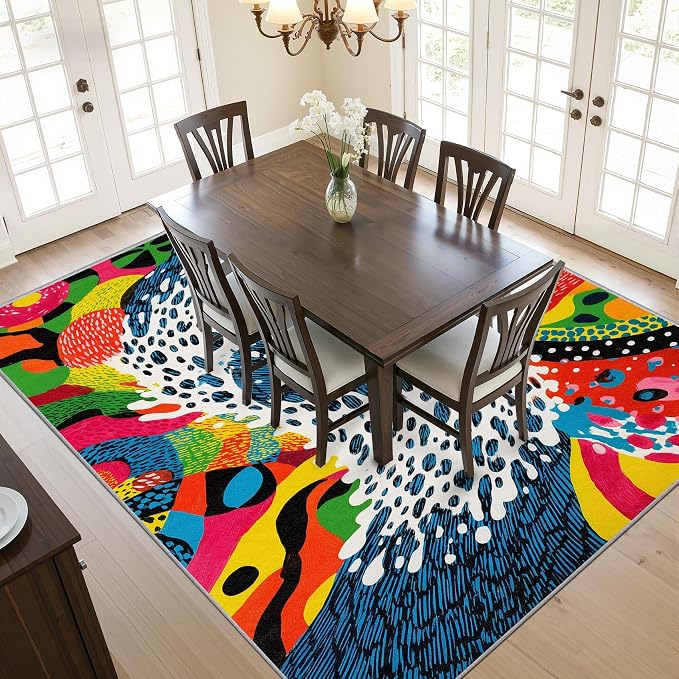 Abstract Rug - 2x3 Area Rugs, Optical Illusion Retro Entryway Rug, Wavy Orange - Image 6