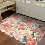 Washable Floral Area Rug 2x3 Beige Small Entryway Carpet Scalloped Flower Non - Image 5