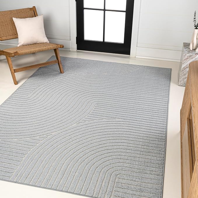 JONATHAN Y Hallie High-Low Curve Light Blue/Cream 8x10 Indoor/Outdoor Area Rug by JONATHANY