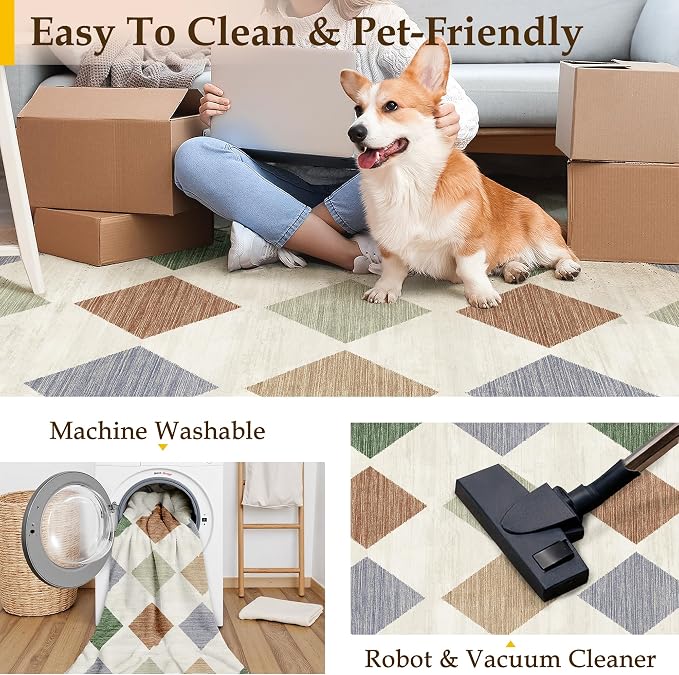 6x9 Checkered Area Rugs for Living Room Colorful Machine Washable Large Rug - Image 5