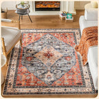 Istana 4x6 Rug - Red & Teal Area Rugs 4x6 - Kid & Pet Friendly Machine Washable by Istana