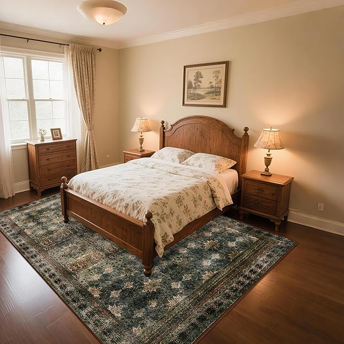 4x6 Area Rug for Bedroom Machine Washable, Non Slip Vintage Floral Kitchen Rugs - Image 3