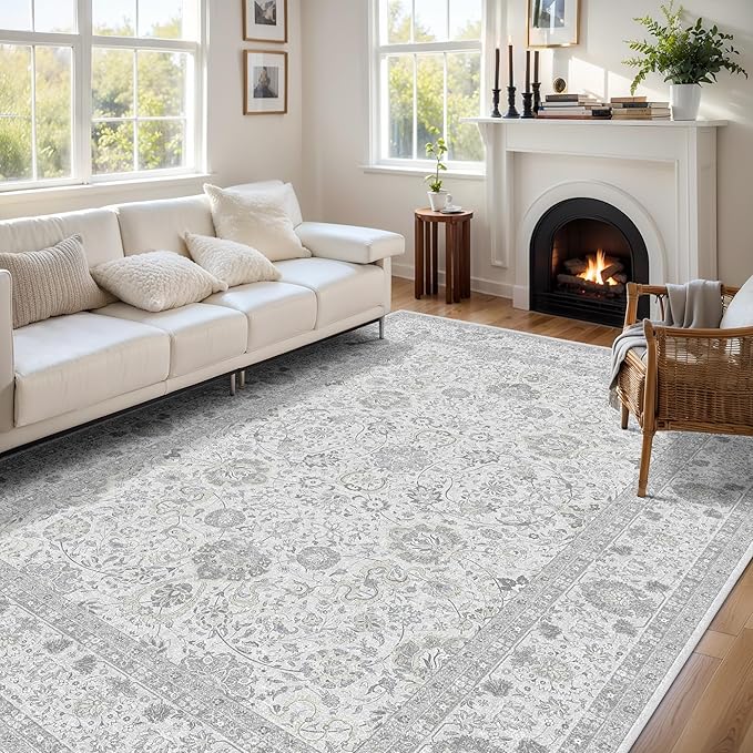 Neutral Area Rugs 8x10 for Living Room Vintage Rug Boho Floral Modern Washable - Image 6
