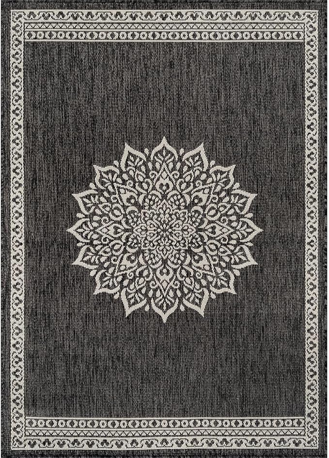 CAMILSON Outdoor Rug 6x9 Medallion Darkgray Modern Area Rugs - Image 2