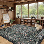 Dark Green Floral 8x10 Area Rugs - Image 3