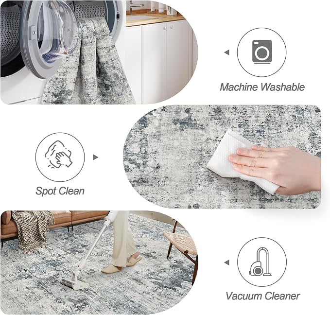 Abstract Rug 8x10 Large Living Room Rugs Neutral Modern Washable Area Rugs - Image 5