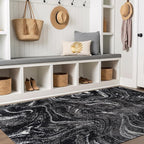Rugshop Abstract Marble Shag Area Rug Anthracite Dark Gray 4' x 6' Ideal by Rugshop