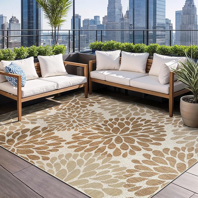Beverly Rug Outdoor Rug 6x9 Modern Exotic Tropical Leaf Area Rugs by BeverlyRug