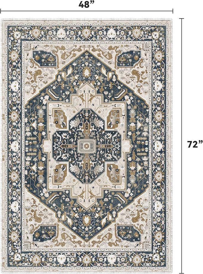 EnHomee 4x6 Washable Area Rugs for Bedroom, Boho Vintage Rugs, Foldable Area - Image 2