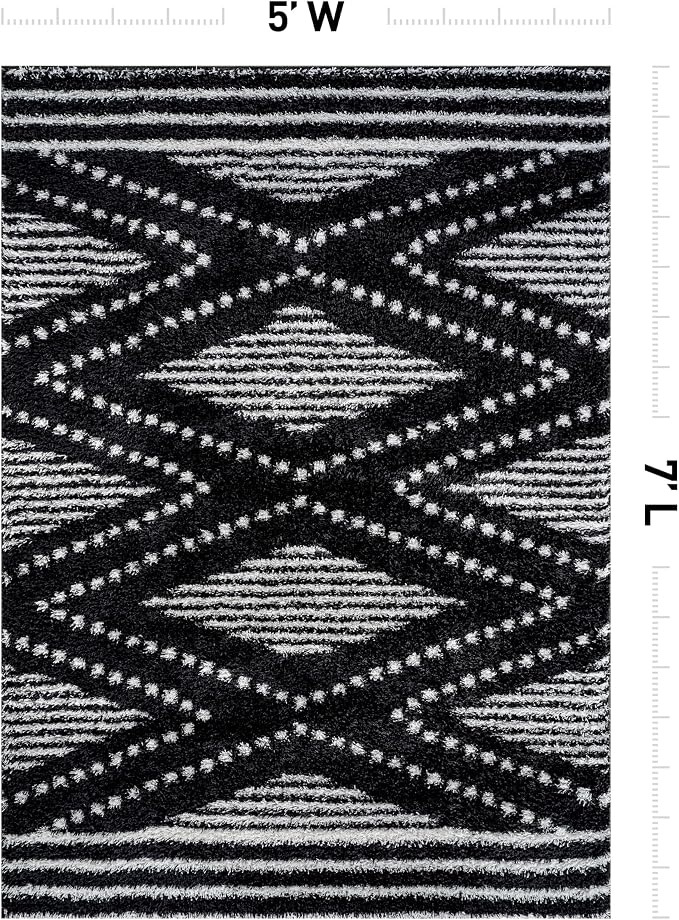 Rugshop Geometric Shag Area Rug Anthracite Dark Gray and White 5' x 7' Great - Image 2
