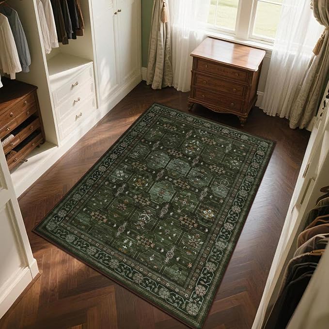 8x10 Washable Area Rug for Living Room, Non Slip Vintage Floral Print Rugs No - Image 6