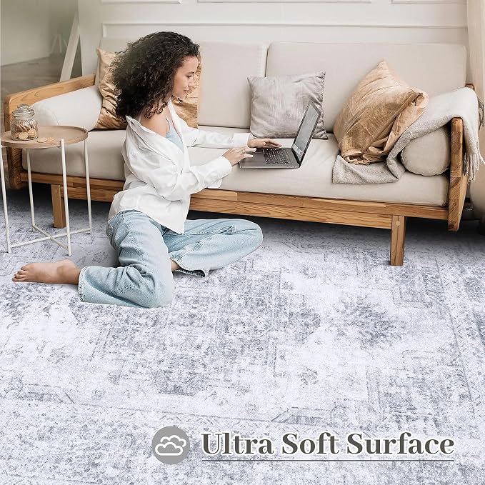 Area Rug 5x7 Living Room Rug, Machine Washable Vintage Distressed Medallion Rug - Image 4