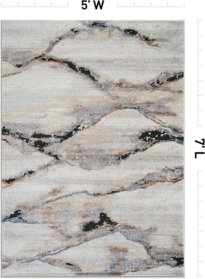 Rugshop Contemporary Gray Striated Area Rug Durable, Kid & Pet Friendly 5' x 7' - Image 2