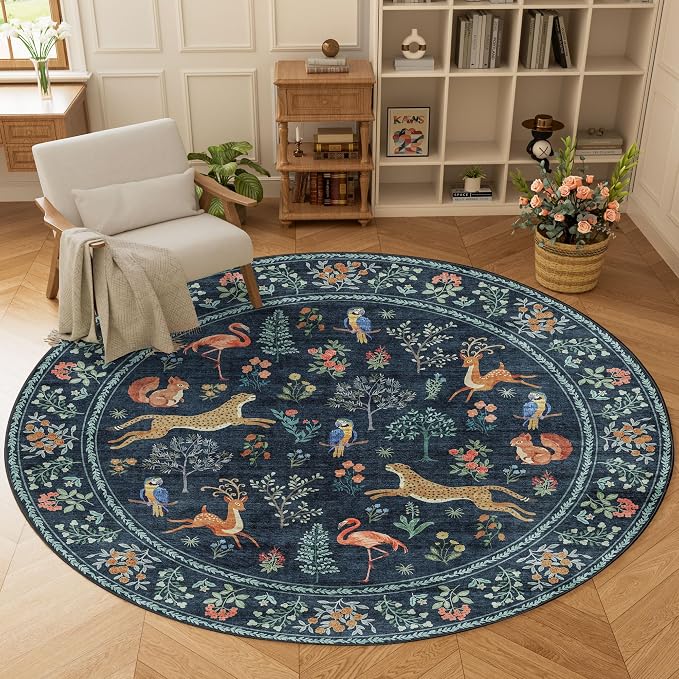 DUKINO 6ft Round Rug for Bedroom, Animal Print Washable Circle Rug - Image 2