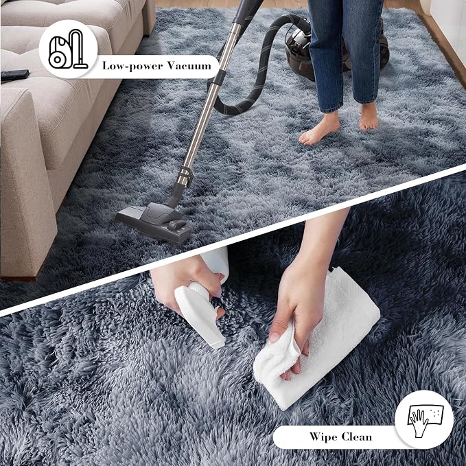 Fluffy Rug Shaggy Area Rug, Mottling Dark Grey 6x9 Area Rugs - Image 7