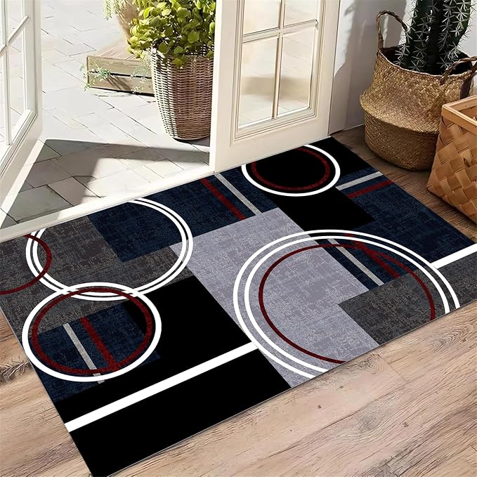 Area Rug 5x7 Modern Abstract Circle Rugs, Machine Washable & Non-Slip - Image 4