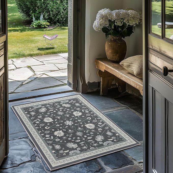 EVERGRACE Area Rugs for Entryway 2x3, Boho Floral Faux Wool Indoor Outdoor - Image 2