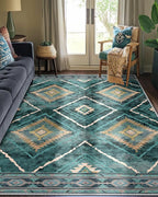 Area Rug 6x9 Rug Machine Washable Non-Slip Low Pile Print Pattern Western Rug - Image 7