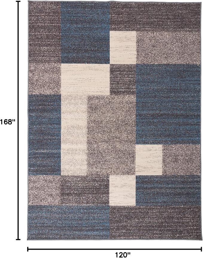 Rugshop Contemporary Blue Geometric Boxes Non-Slip Area Rug Non-Shedding - Image 2