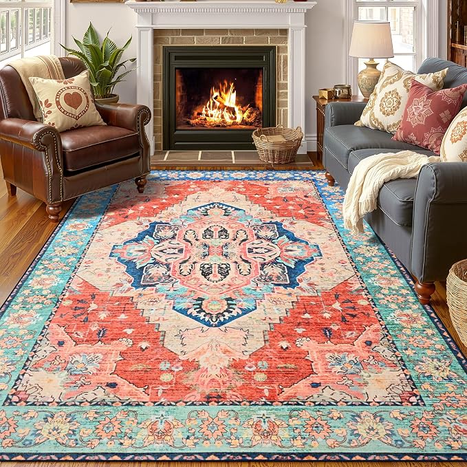 YJ.GWL Area Rugs for Living Room 5x7 Machine Washable Rugs, Non Slip Floral by YJGWLHomeDecor