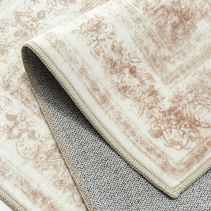 Runner Rug 2x12 Cream Hallway Washable Beige Carpet Non Slip Vintage Medallion - Image 8