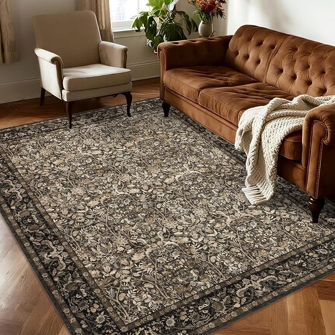 Washable Living Room Rug: 5x7 Boho Floral Soft Area Rug - Image 3