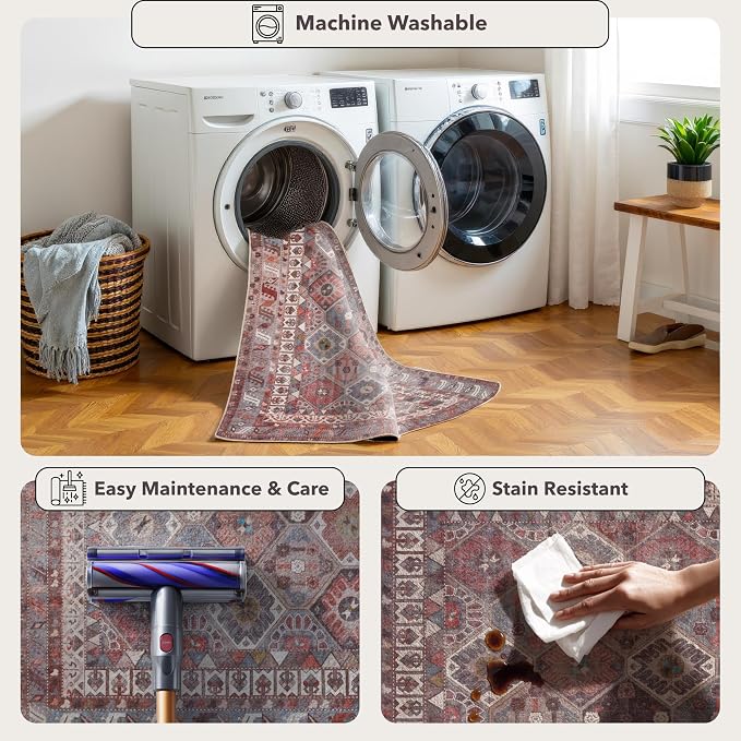 Kuden 2'6"x7' Runner Rug, Machine Washable Area Rug - Image 5