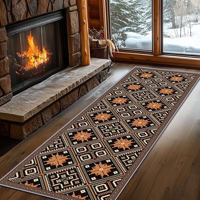 Brown Black Geometric Diamond Pattern Hallway Runner Rug by LGGLOVELIN