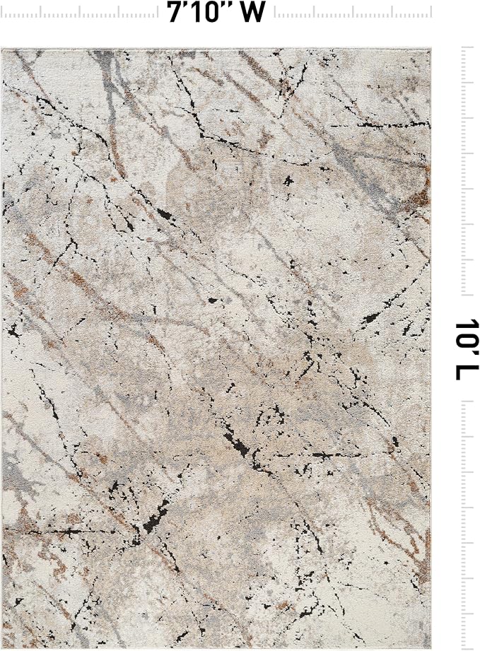 Rugshop Drifted Marble Abstract Area Rug Durable, Kid & Pet Friendly Gray - Image 2