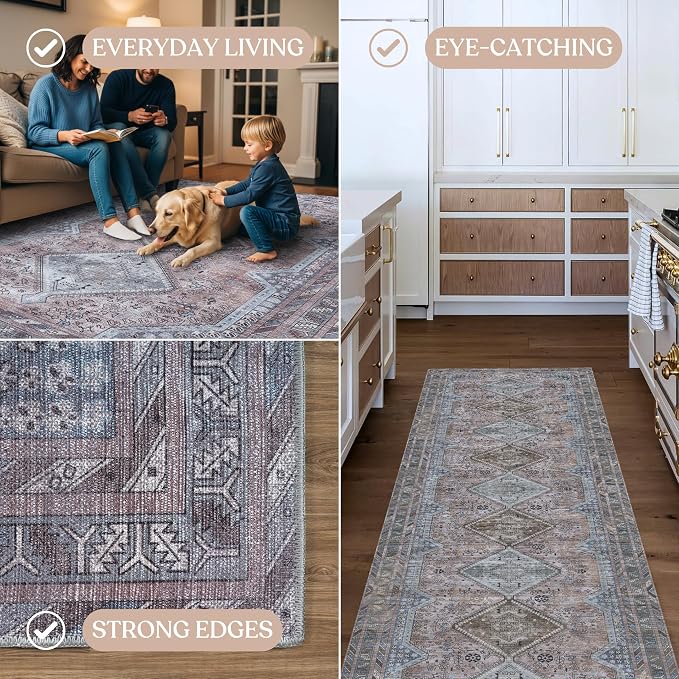 Washable Area Rug. Modern Farmhouse. Vintage. Turkish. Bohemian. Distressed. - Image 4
