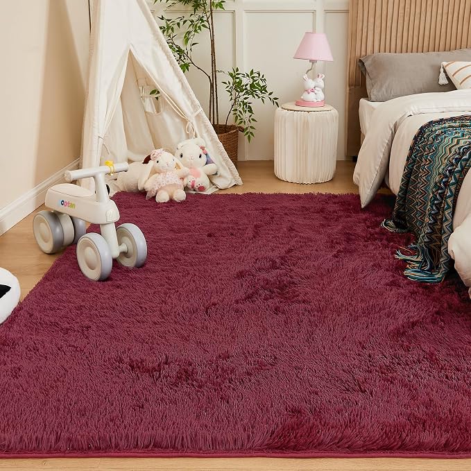 Andency 6x9 Area Rugs Burgundy, Large Shag Fluffy Soft Shaggy Rugs - Image 3