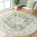 LIVEBOX Medallion Round Area Rug 5ft, Vintage Washable Sage Green Circle Rug by LIVEBOX