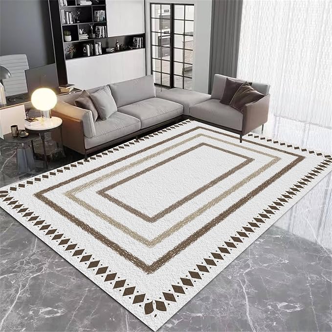 Moroccan Farmhouse Area Rugs 7x10ft, Neutral Geometric Pattern in Off-White Rug - Image 3