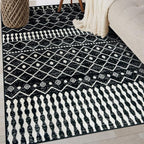 Rugshop Boho Black and White Tribal Area Rug – Geometric Diamond and Stripe by Rugshop