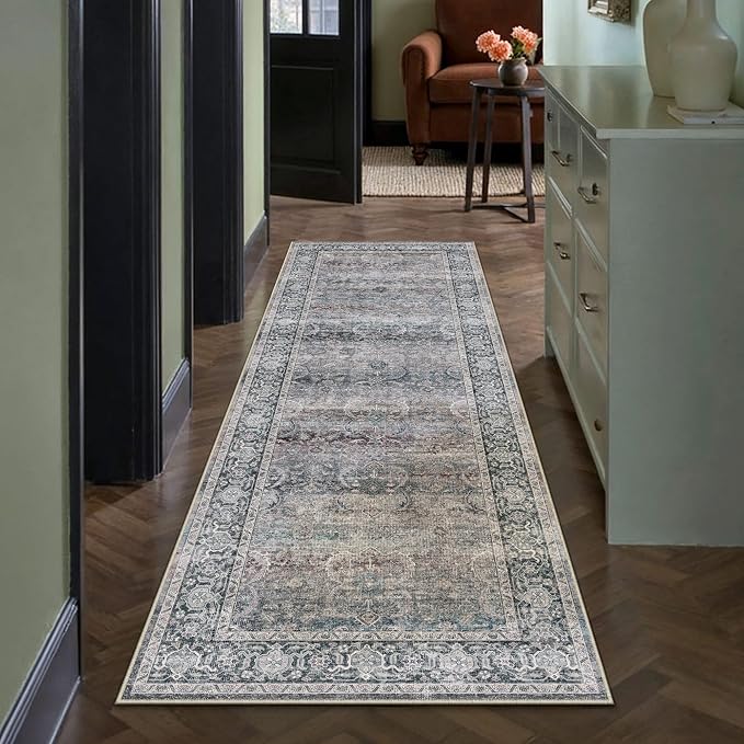 HUGEAR 2x6 Runner Rug Non Slip Washable Area Rug Purple Vintage Neutral by HUGEAR