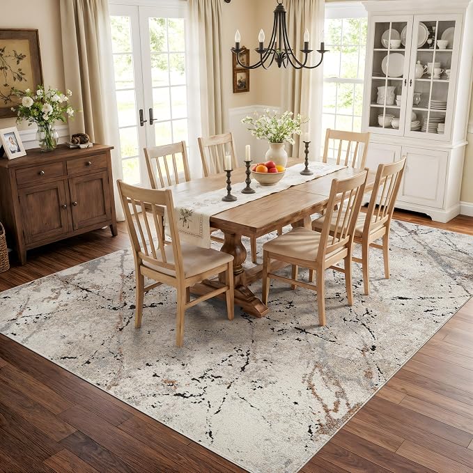 Rugshop Drifted Marble Abstract Area Rug Durable, Kid & Pet Friendly Gray - Image 6