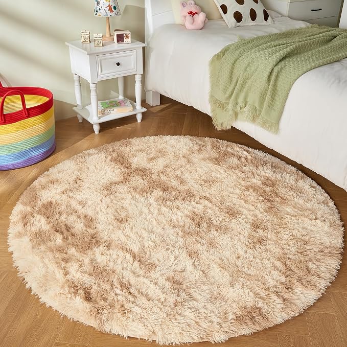 Andency Tie-Dyed Beige Round Area Rug - Image 3