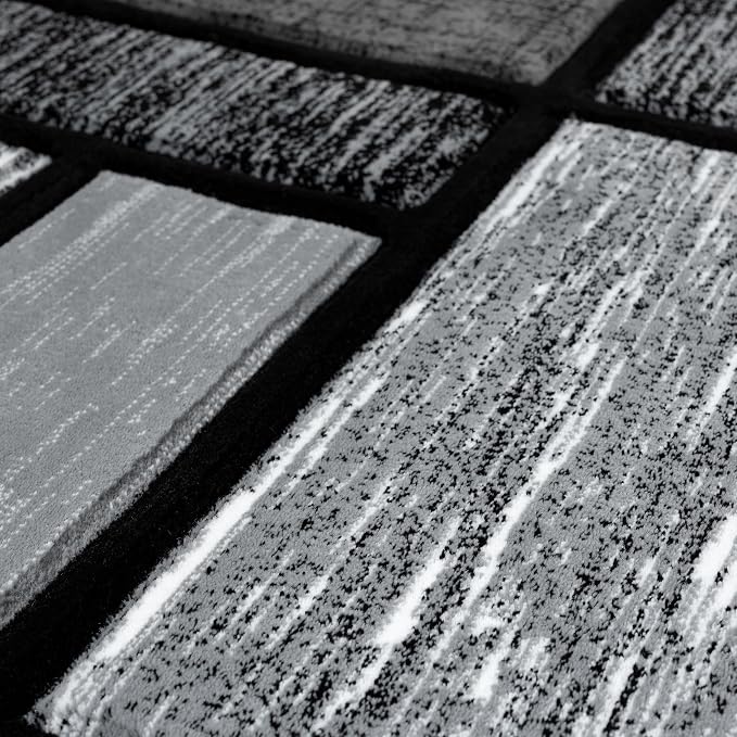 Area Rug Modern 2x7 Grey Black Squares Geometry Soft Hand Carved Contemporary - Image 7