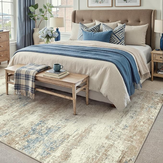 5x7 Area Rug Washable Beige Brown Abstract Living Room Carpet Non Slip Modern - Image 6