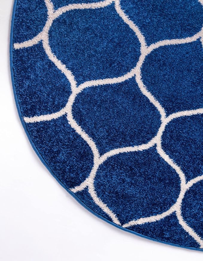 Rugs.com Lattice Frieze Collection Rug – 6' Round Navy Blue Medium Rug Perfect - Image 8