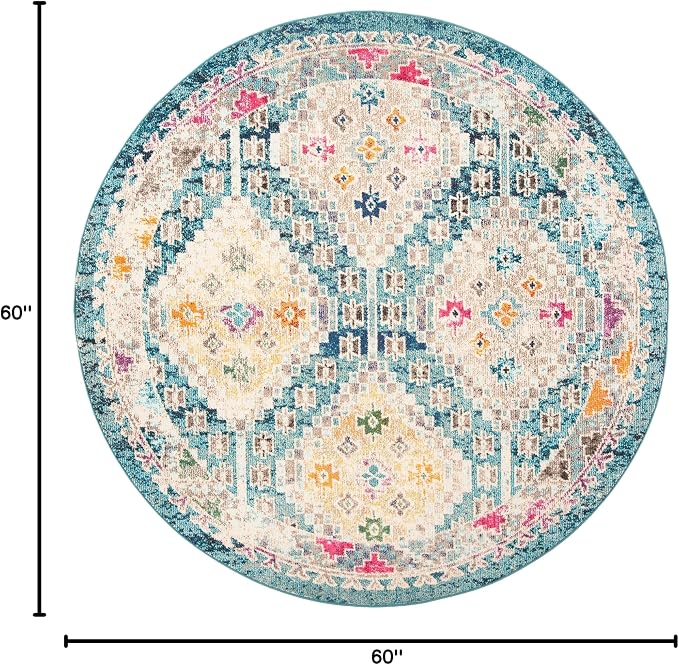 SAFAVIEH Madison Collection 5' Round Dark Blue / Yellow MAD418N Boho Diamond - Image 2