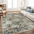 Green Area Rug 10'x14' Washable Vintage Traditional Mat Distressed Indoor by CHAMPLANT